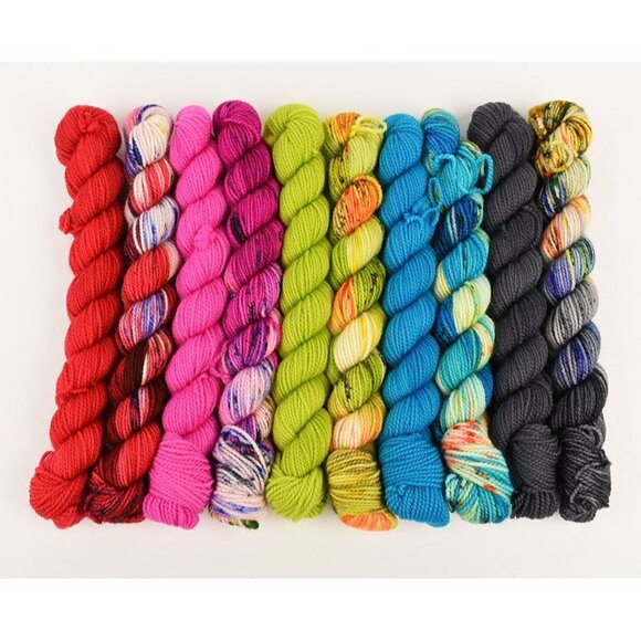 Hue Loco Color Riot Merino Sock Yarn 10 Mini Skein Set Modern Christmas - Picture 2 of 4